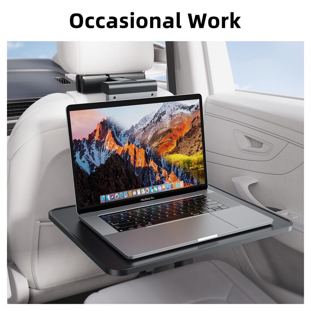 Aluminum Car Seat Phone Holder & Desk with Magnetic Headrest Attachment