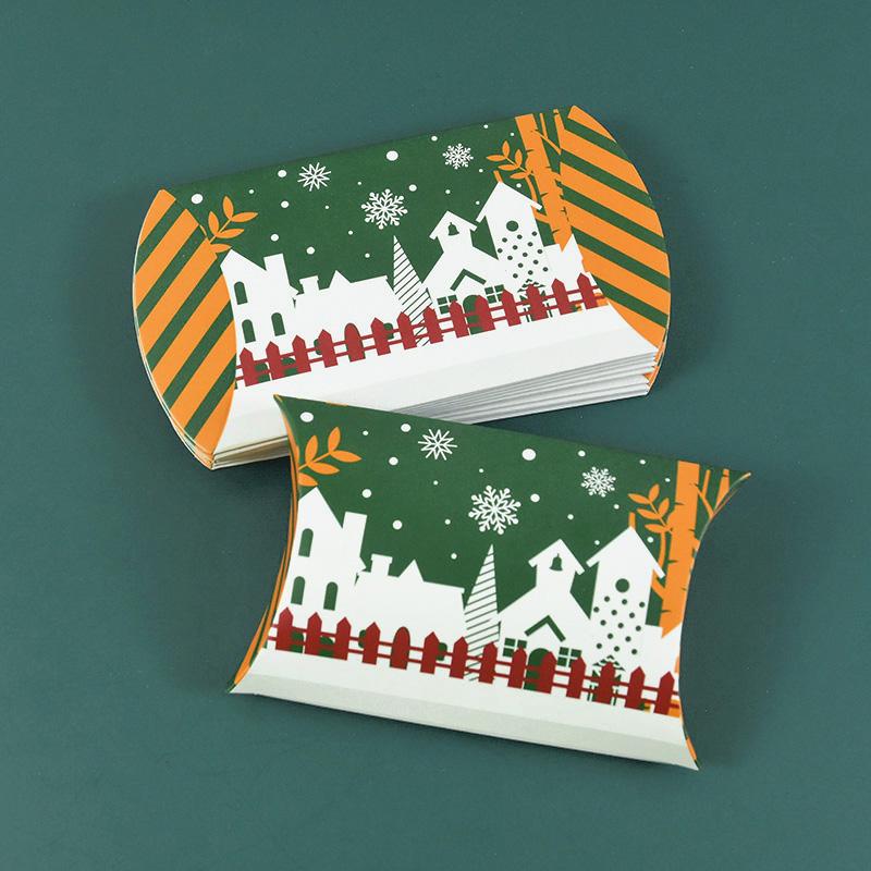 24/12pcs Christmas Pillow Shape Candy Box Merry Christmas Kraft Paper Gift Box Packging Kids Favors Happy New Year Navidad 2025