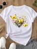 (Asian Size) Feather Trend Cute Print O-neck Short Sleeve T-shirts Fashion  Casual Women's Top T Female Clothing  Graphic Tee
