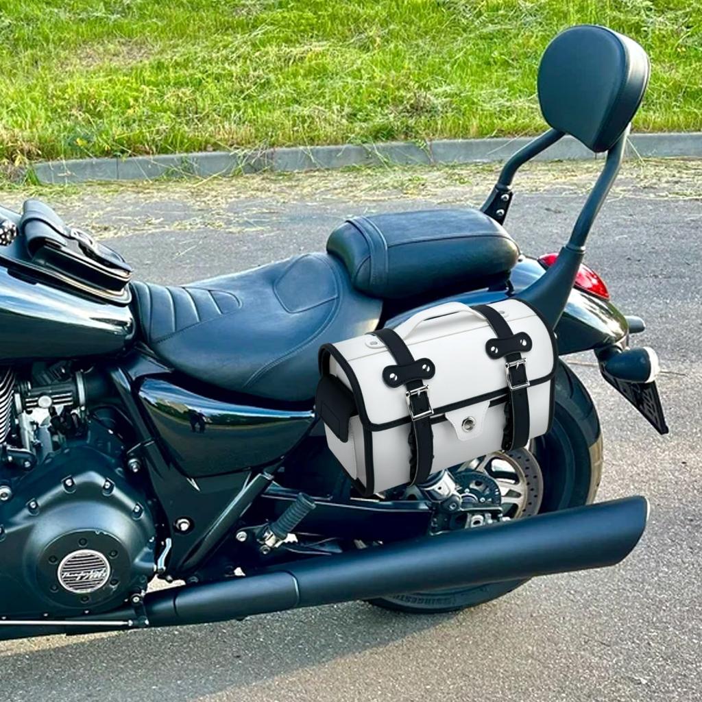 Artudatech Side Bags and Seat 9L Motorcycle PU Universal Metal Fittings Rust Touring Small Item Double Side White Bags, Capacity, Bag, Leather,