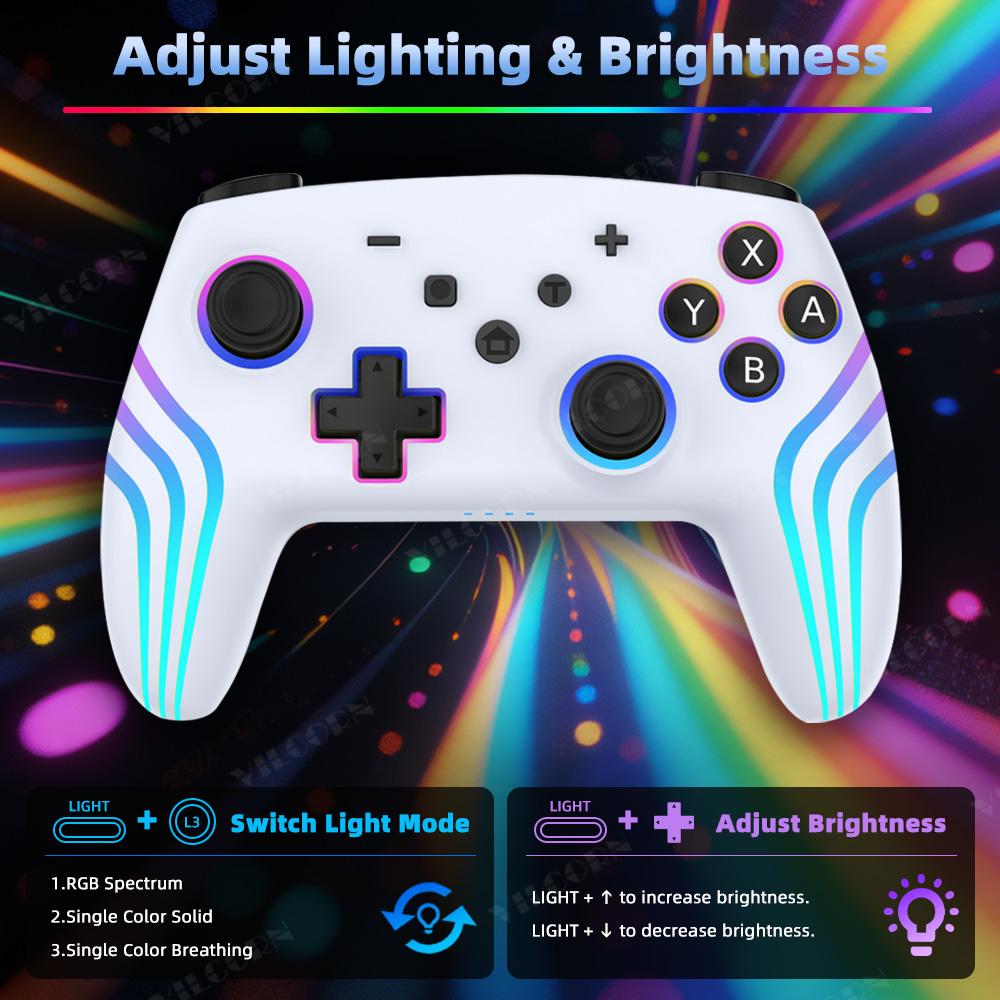 Wireless Game Controller for NS Switch Lite RGB Gamepad with Six Axis Gyro Sensor 3D Joystick For PC Game Accessories