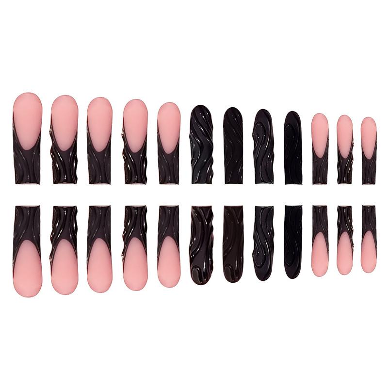 3D Wave Pattern Long Square False Nails - Classic Solid Colors