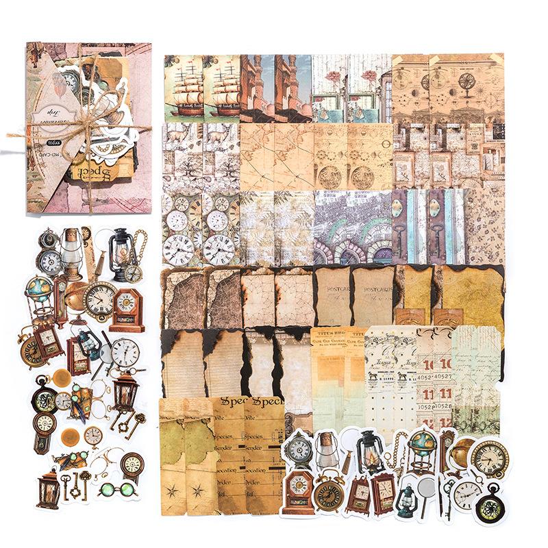 100Pcs Set Vintage Mixed Kit Sticker & Paper 2-in-1 Scrapbook Collage Literary Distressed Decor Supplies