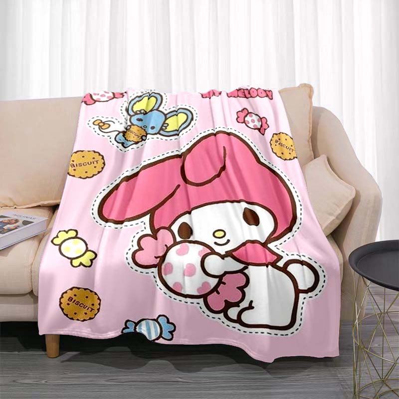 This 3D Adorable My Melody and Cinnamoroll Cartoon Flannel Blanket Is Comfortable and Soft, Suitable for Use In Bedrooms, Beds,