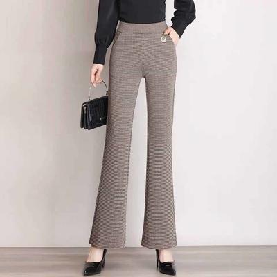 Houndstooth Slim Fit Women's Pants Slightly Flared Spring New High-waisted Slim Casual Mother Flared Trousers