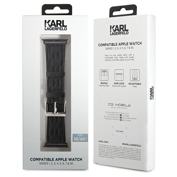 Karl Lagerfeld Pasek Klawmsaklhpk Apple Watch 38/40/41Mm Czarny/Black Strap Saffiano Monogram