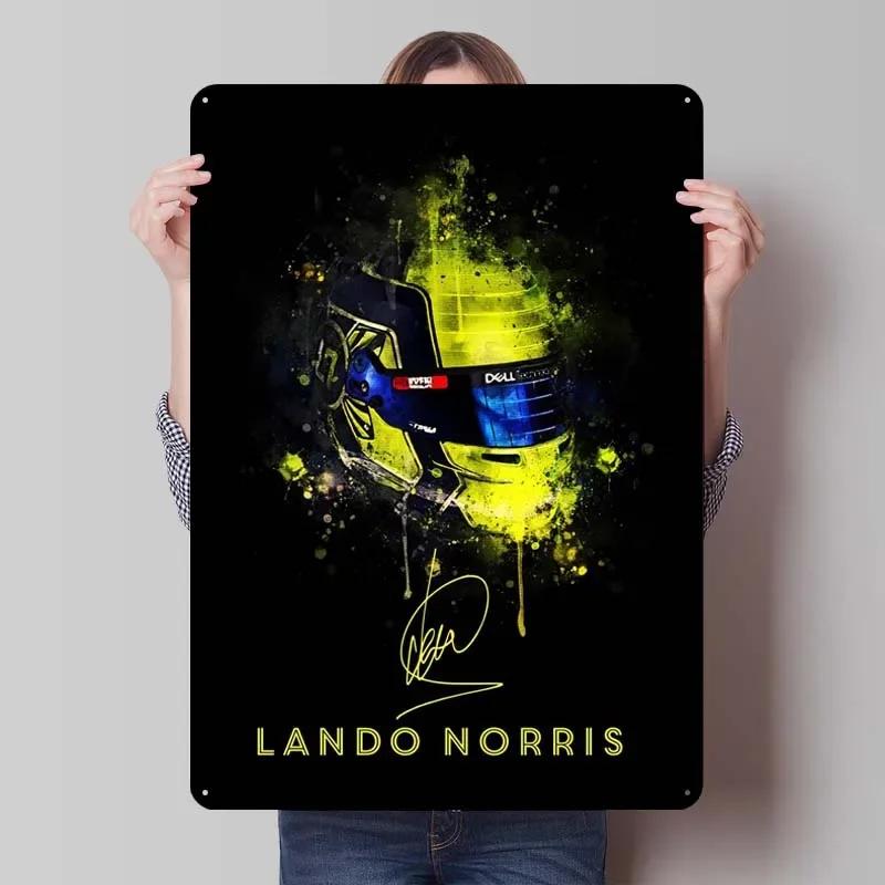 Lando Norris Metallschild Rennposter Dekorative Metallplatten Retro Blechschild für Wandkunst Dekoration Gamer Zimmer Dekoration