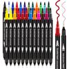 Art Markers Double Tip Brush Pens, 24 Colors with Fine & Brush Tips for Drawing, Coloring Books, and Sketching, Ideal for All Aged