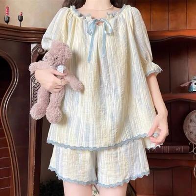 Tie Dye Damen Pyjama Set Home Sommer Bedruckter Pyjama Shorts Ärmel Schleife 2-teiliges Spitzen Pyjama Set