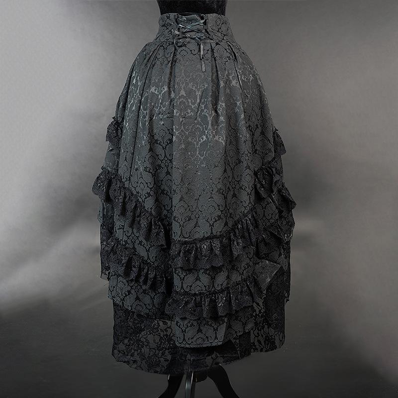 Women Harajuku Black Printing Skirts Lace Patchwork Vintage Gothic Streetwear Lace Patchwork Jupe Y2k Aesthetic