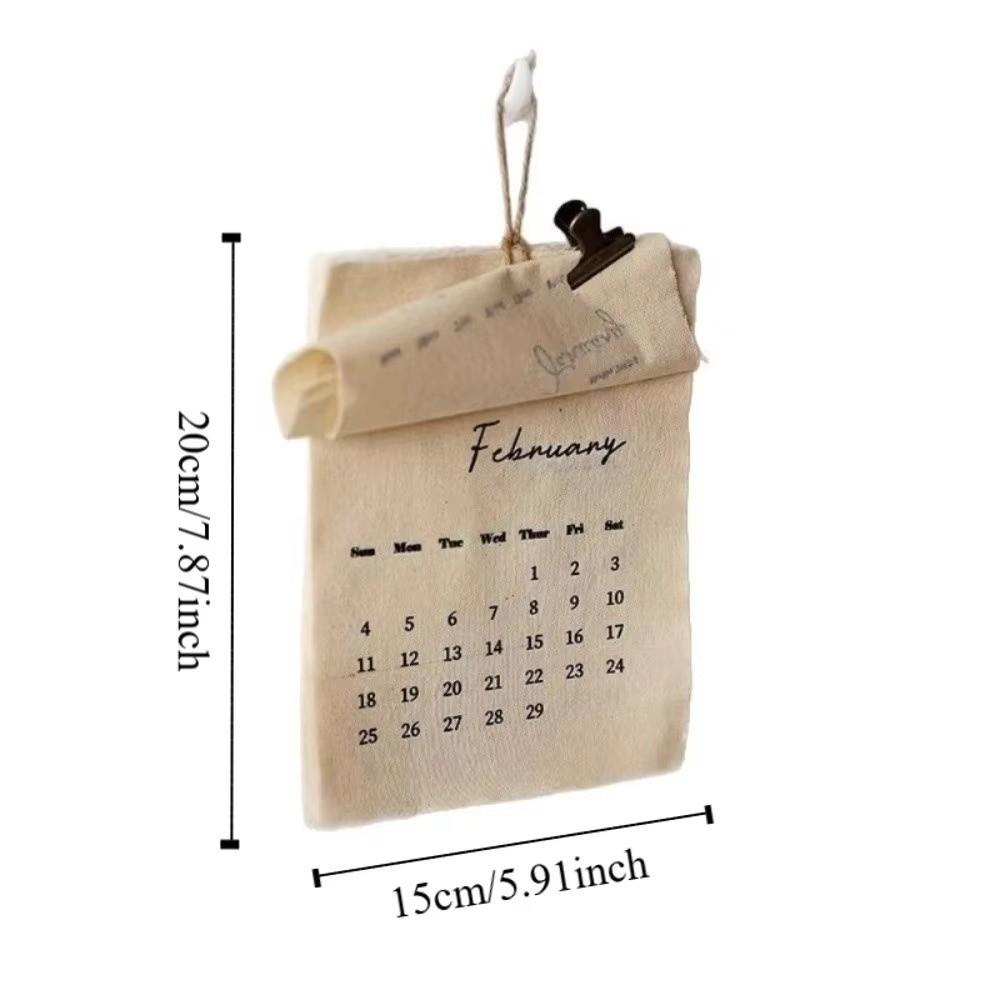 12-Month English Calendar Fabric Creative Planner Retro Cotton Cloth Calendar  Home Office