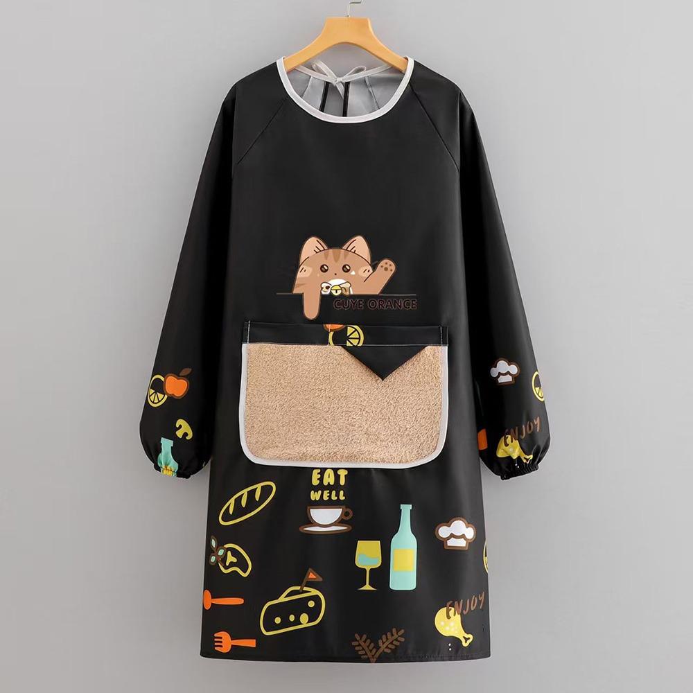Cartoon Kitchen Apron Waterproof Long Sleeve Cooking Baking Bibs Cross Back Anti-fouling Catering Work Clothes for Home Kitchen