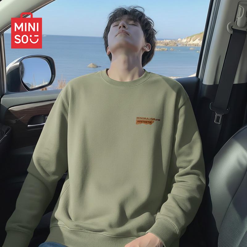 MINISO Men's Loose-Fit Crew Neck Pullover Sweatshirt