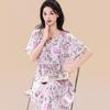 Korean Floral Lyocell-Cotton Silk Nightgown with Drawstring Waist and Short Sleeves