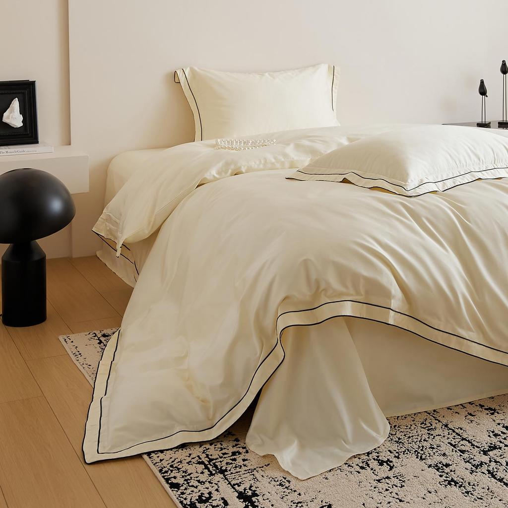 100-Piece Luxury Cotton Satin Bedding Set – Solid Color Duvet Cover with Xinjiang Long-Staple Cotton Sheets.