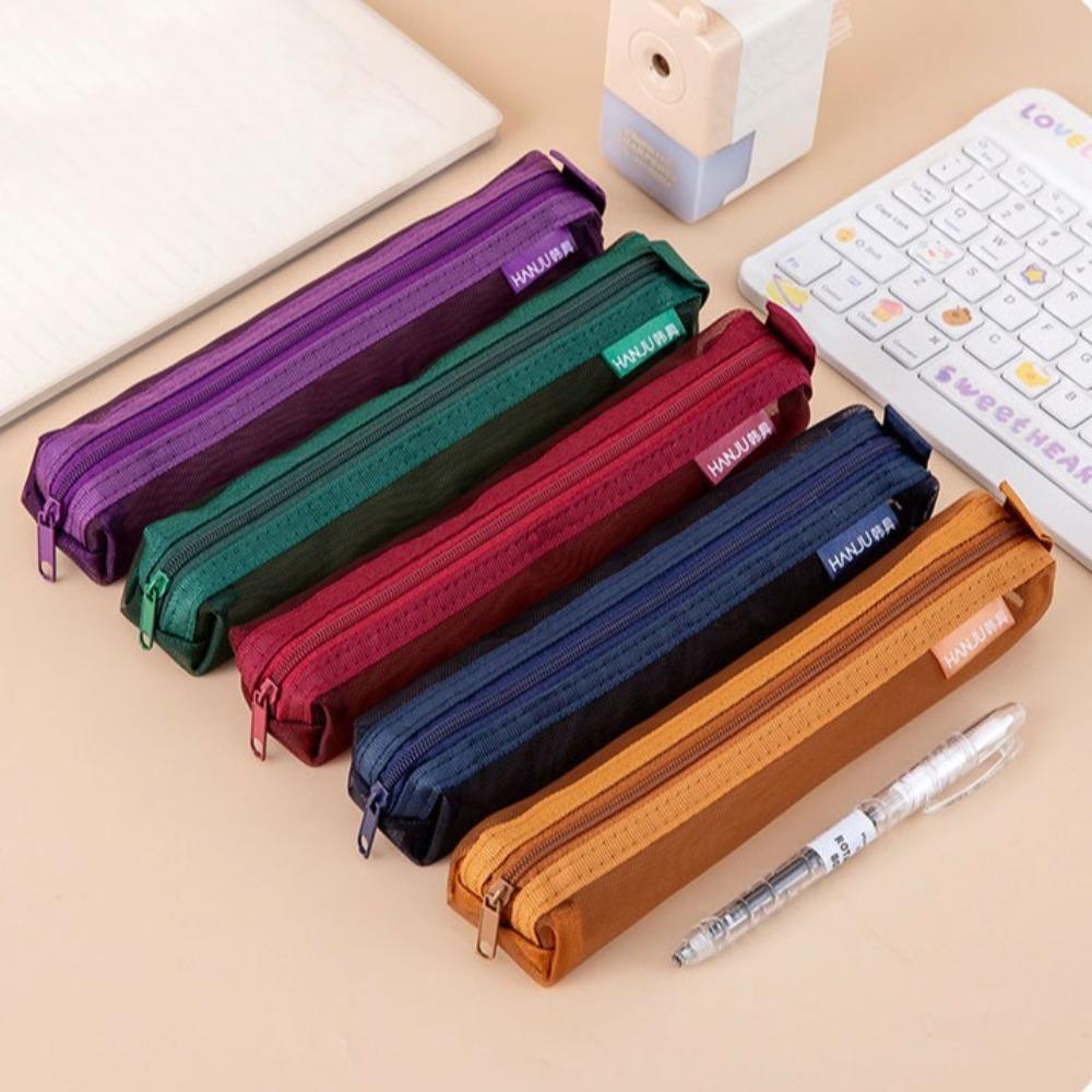 Casual Gauze pen case Girly Stationery Storage Pouch Simple Transparent  Pen Case  Students