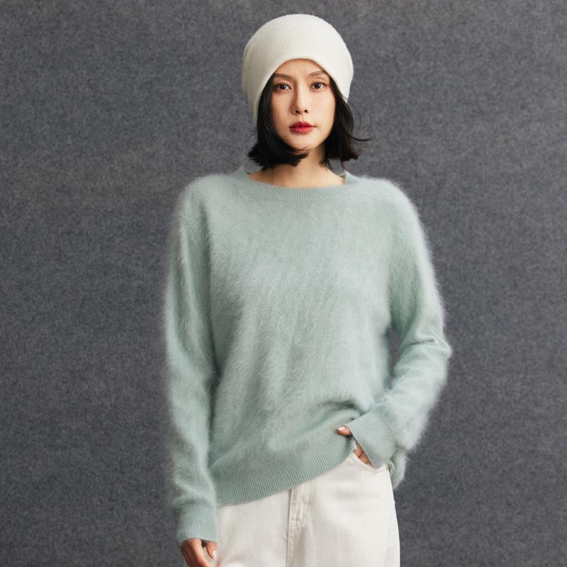 Cashmere Women's Round Neck Brushed Knit Sweater - 2025 Autumn/Winter Collection.