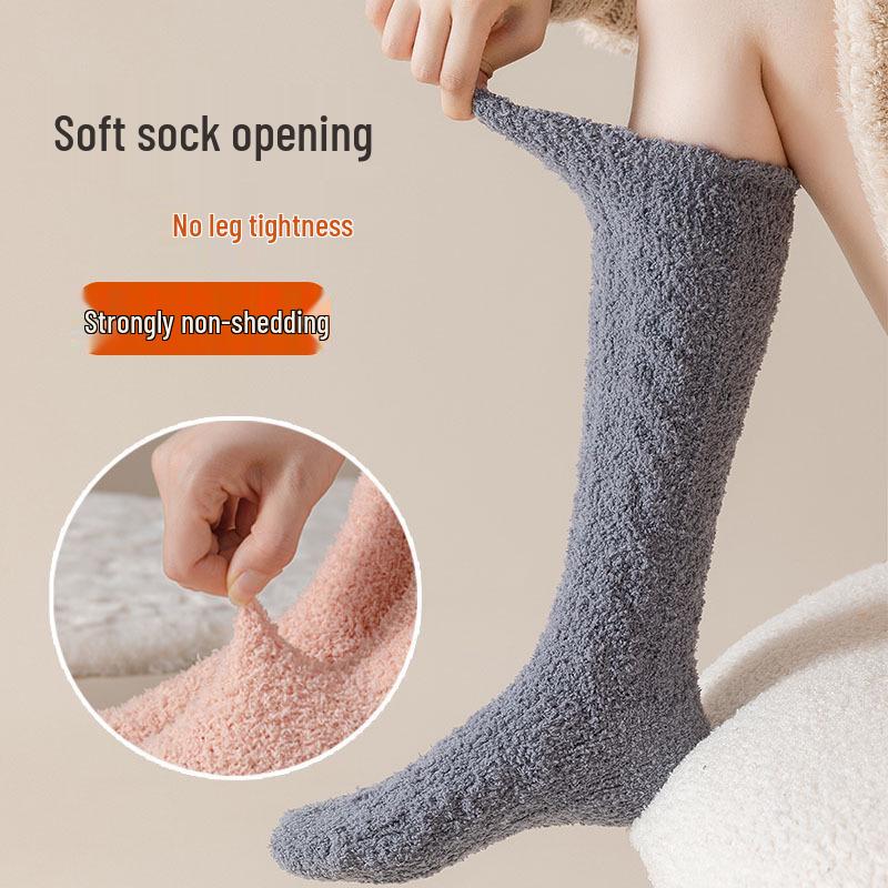 Women's Coral Fleece Knee-High Warm Socks - Velvet Lined, Non-Shedding, Thick for Autumn & Winter