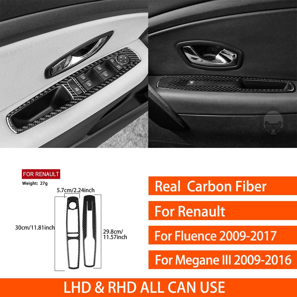 For Renault Fluence Megane 3 RS 2009-2017 Real Carbon Fiber Stickers Front Window Lift Control Panel Car Accessories Decorative