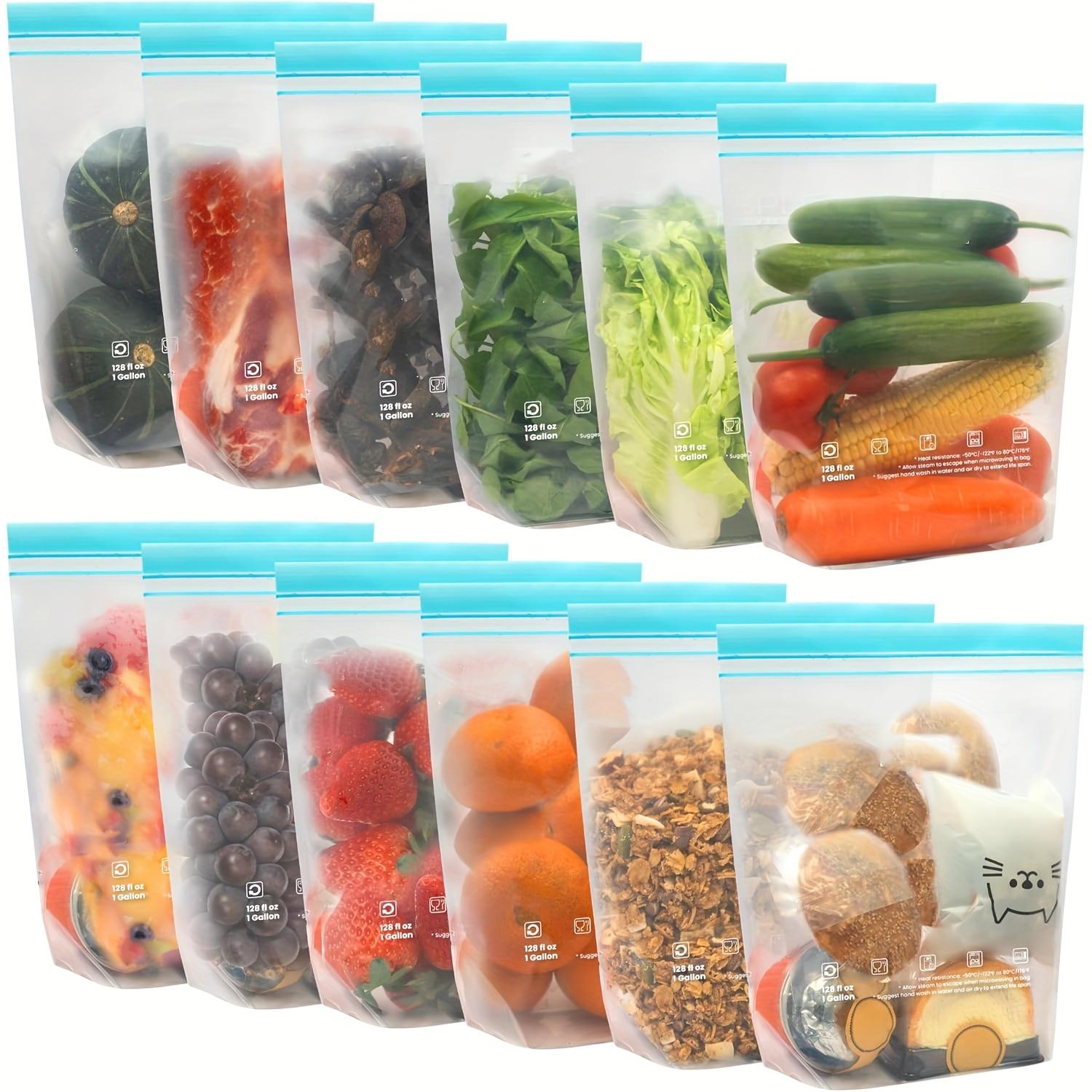 

12 Paquetes de Bolsas Reutilizables para Congelador de Galón, Aptas para Lavavajillas y Microondas, 3.79 L Bolsas Herméticas para Almacenamiento de Paquetes de 12 bolsas de