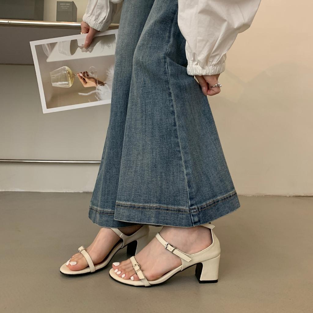 High heels niche French simple open-toed sandals women's shoes 2025 new summer thick heel with skirt Roman shoes