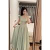 French Sweet Small Fresh Dress Women's Summer Small Waist Thin Mint Green Girl Skirt Super Beautiful