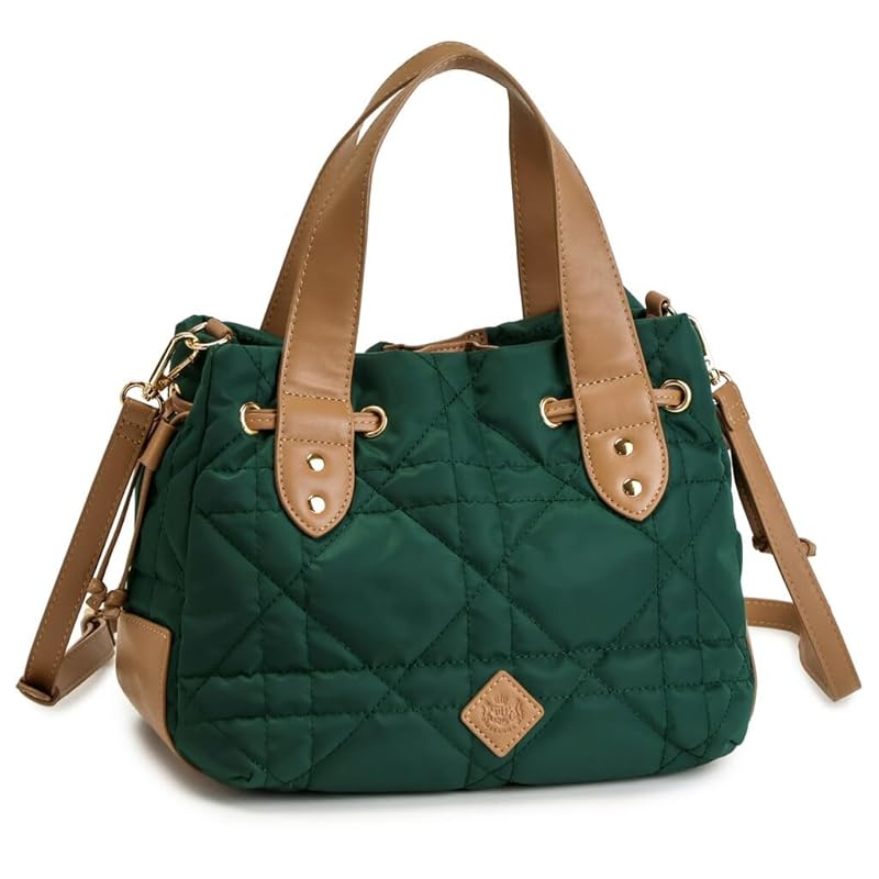 

[pragma] quilting shoulder bag ladies Crossbody adult lightweight small 2way nylon Synthetic leather … (green)