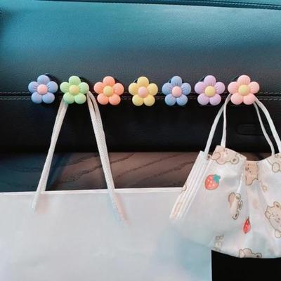 5pcs Cute Flower Car Hooks Organizer Storage Hanger For USB Cable Headphone Key Storage Car Adhesive Hook Hanger Car Interior Decor