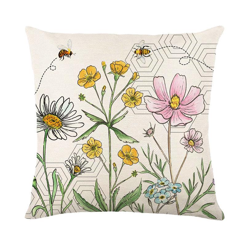 Bee Day Hug Printed Pillow Plant Flower Cushion Cover Living Room Sofa Home Decoration Cushion