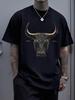 Fierce Bull Head Graphic Symbolizing Strength Resilience And Determination Stylish Unisex's Casual T-shirt For Streetwear Fashion