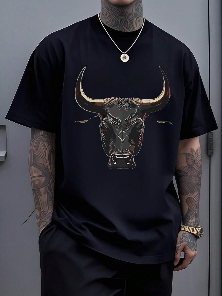 

Fierce Bull Head Graphic Symbolizing Strength Resilience And Determination Stylish Unisex s Casual T-shirt For Streetwear Fashion XL