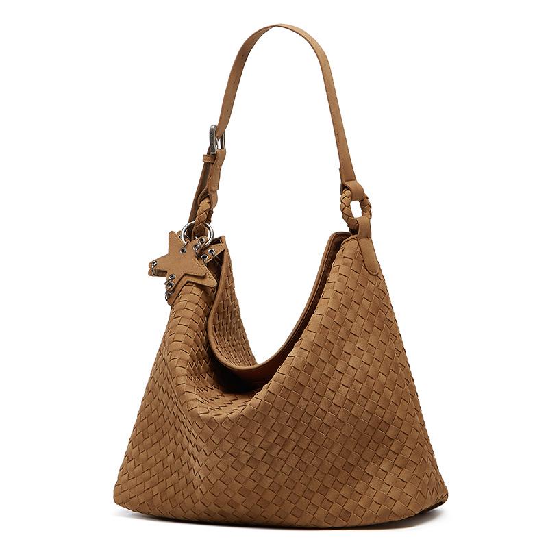 

2025 Fashion Knitted Suede Leather Tote: Large-Capacity Bucket Shoulder Bag for Women