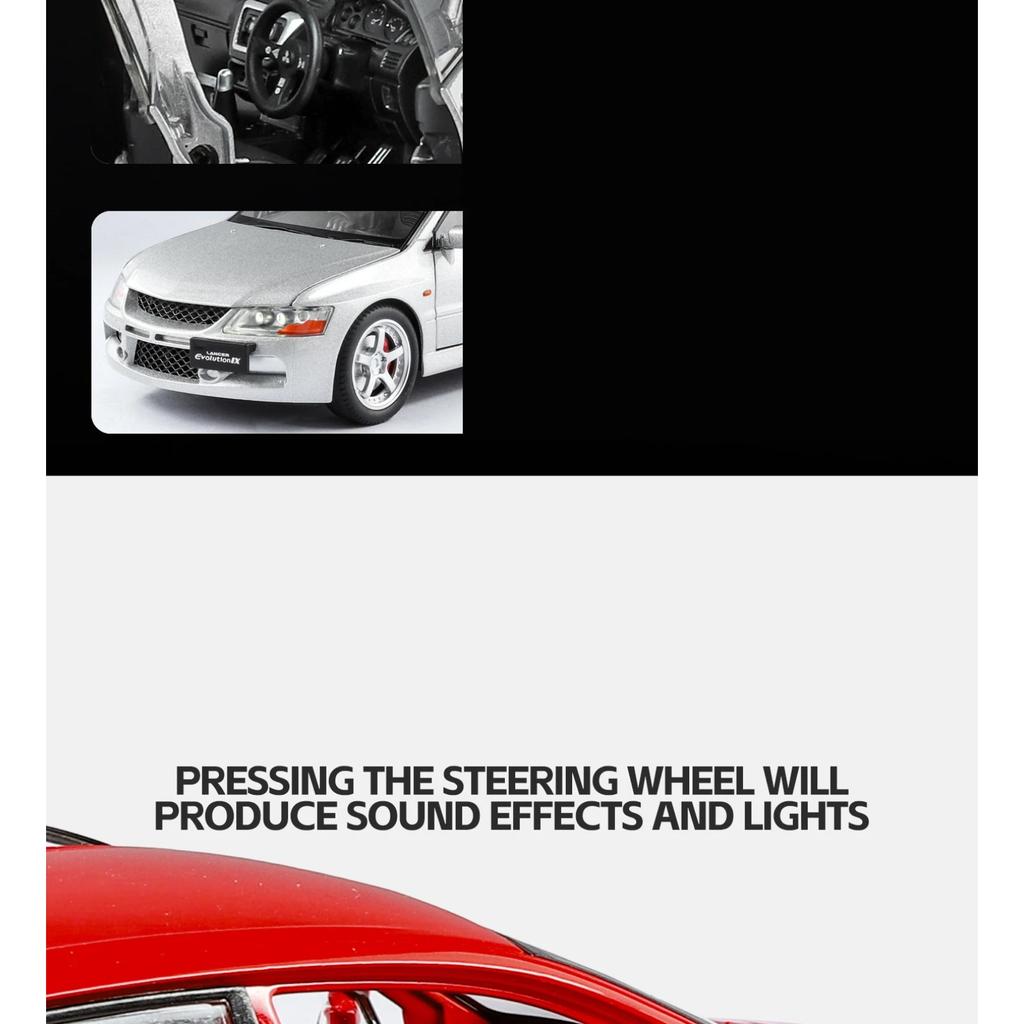 1/24 Mitsubishis Lancer Evolution Alloy Sports Car Model Diecasts Metal Racing Vehicles Car Model Sound and Light Kids Toys Gift