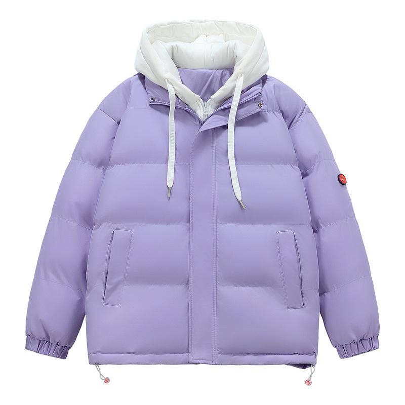 Fake Two-piece Cotton Clothing Men and Women with The Same Paragraph Winter Loose Cotton Jacket Hooded Thickened Bread Clothing Thickened Cotton Coat