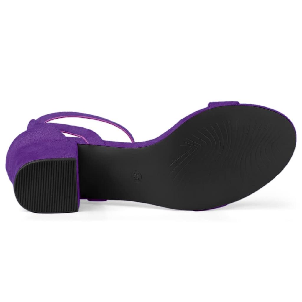 Allegra K Women's Ankle Strap Sandals with Block Low Heels, Purple, Size 25.5cm