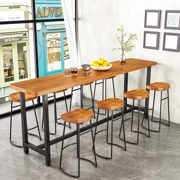 Nordic Solid Wood High Bar Table and Stool Set for Milk Tea Shops