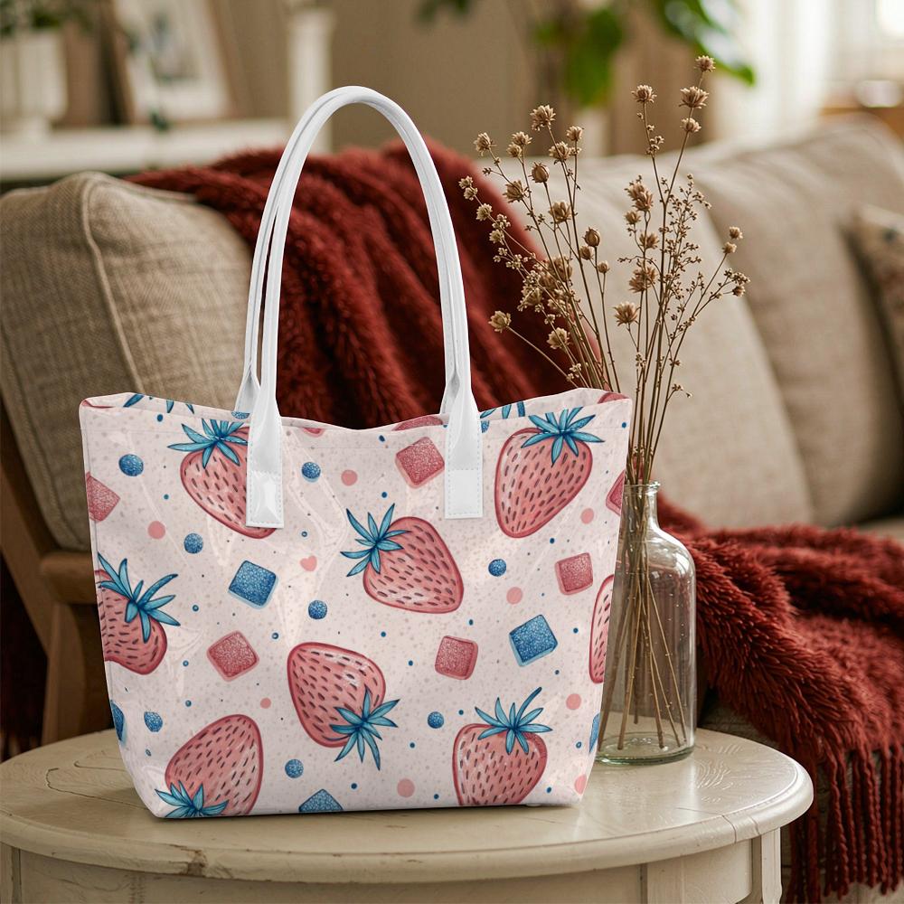 Strawberry Printed Casual Tote Bag Sweet Large Capacity Daily Shoulder Handbag