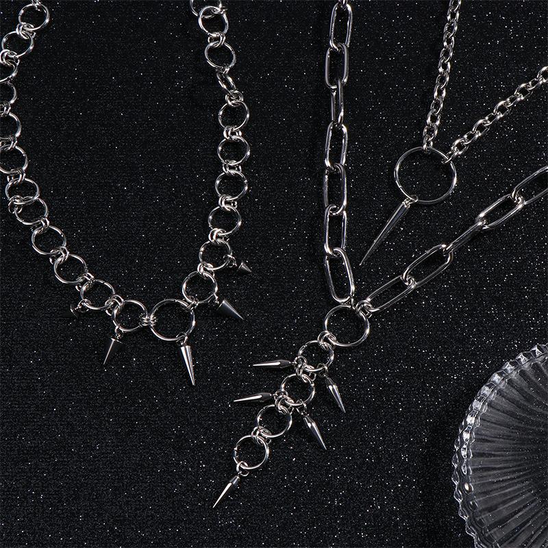 Goth Spiky Round Link Chain Choker For Women Men Punk Y2K Titanium Steel Rivet Cone Necklace Grunge Aesthetic Jewelry Gift