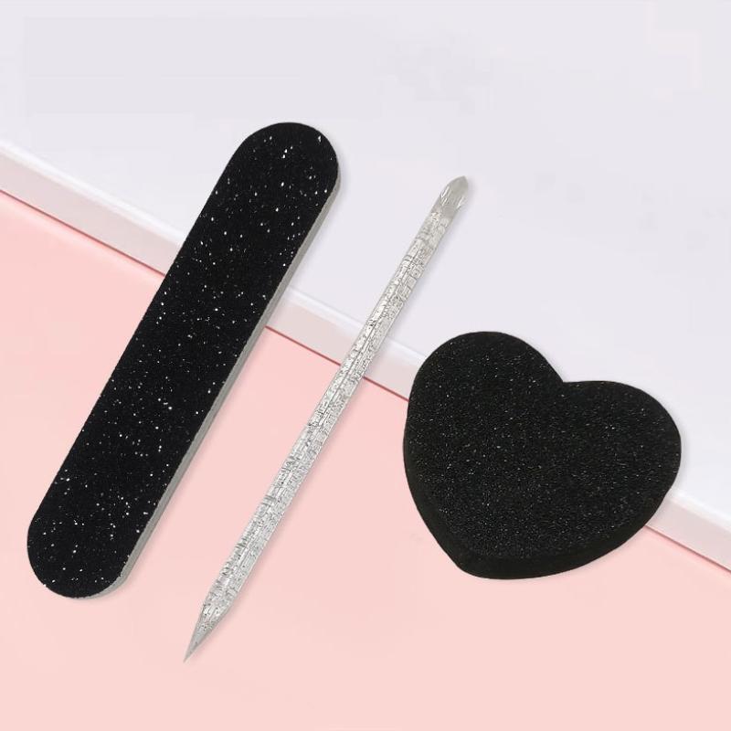 8/12 Pcs Glitter Nail Care Kit - Heart-Shaped Buffer, Crystal Rod, And Double-Sided File For Nail Art And Pedicures