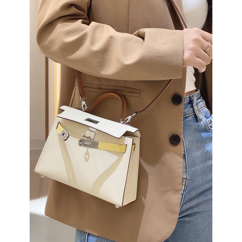 Haute Couture Palm Pattern KL Bag 25cm Second Generation Contrasting Color Half-hand Leather Shoulder Crossbody Bag Women's Mini