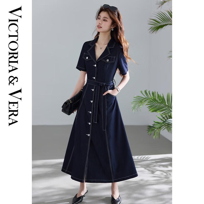 

VICTORIA&VERA French Style Faux Denim Short Sleeve Maxi Dress M