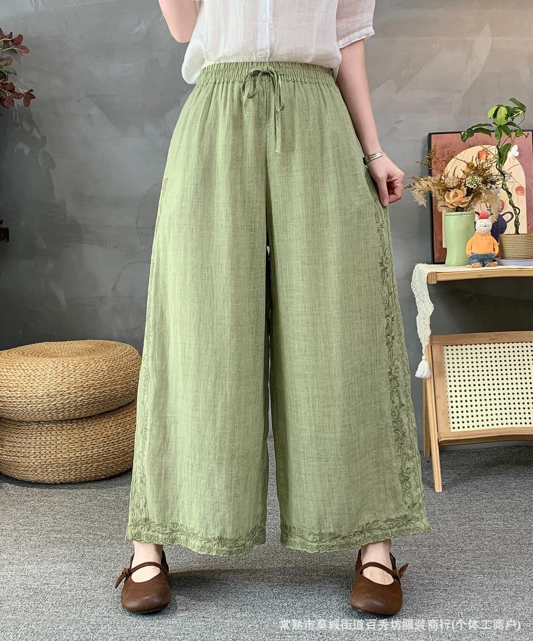 

Spring 2026 Artistic Linen Straight-Leg Pants - Comfortable, Elastic Waist, Casual, Versatile, Solid Color Long Pants One Size