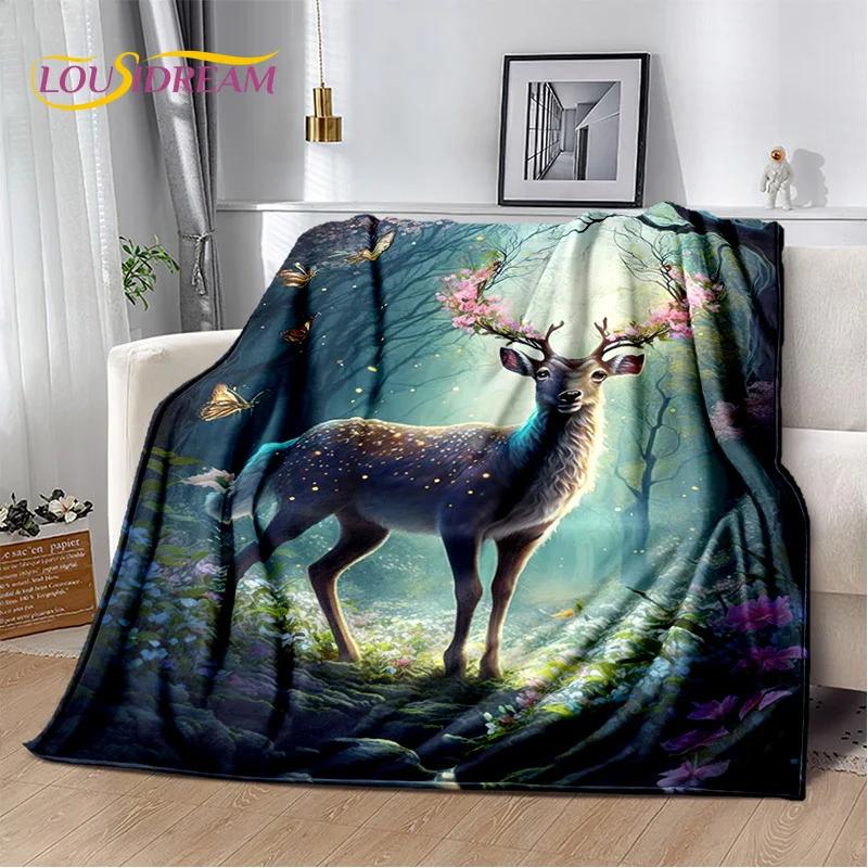 3D Dream Forest Christmas Elk Sika Deer Soft Plush Blanket,Flannel Blanket Throw Blanket for Living Room Bedroom Bed Sofa Cover