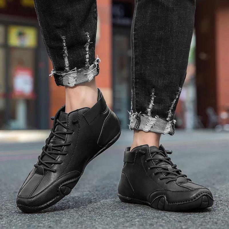 Stylish High-top Boots for Men Fashion Brand Soft Soled Loafers Comfortable Casual Flat Walking Shoes Sapatos Formais Masculinos