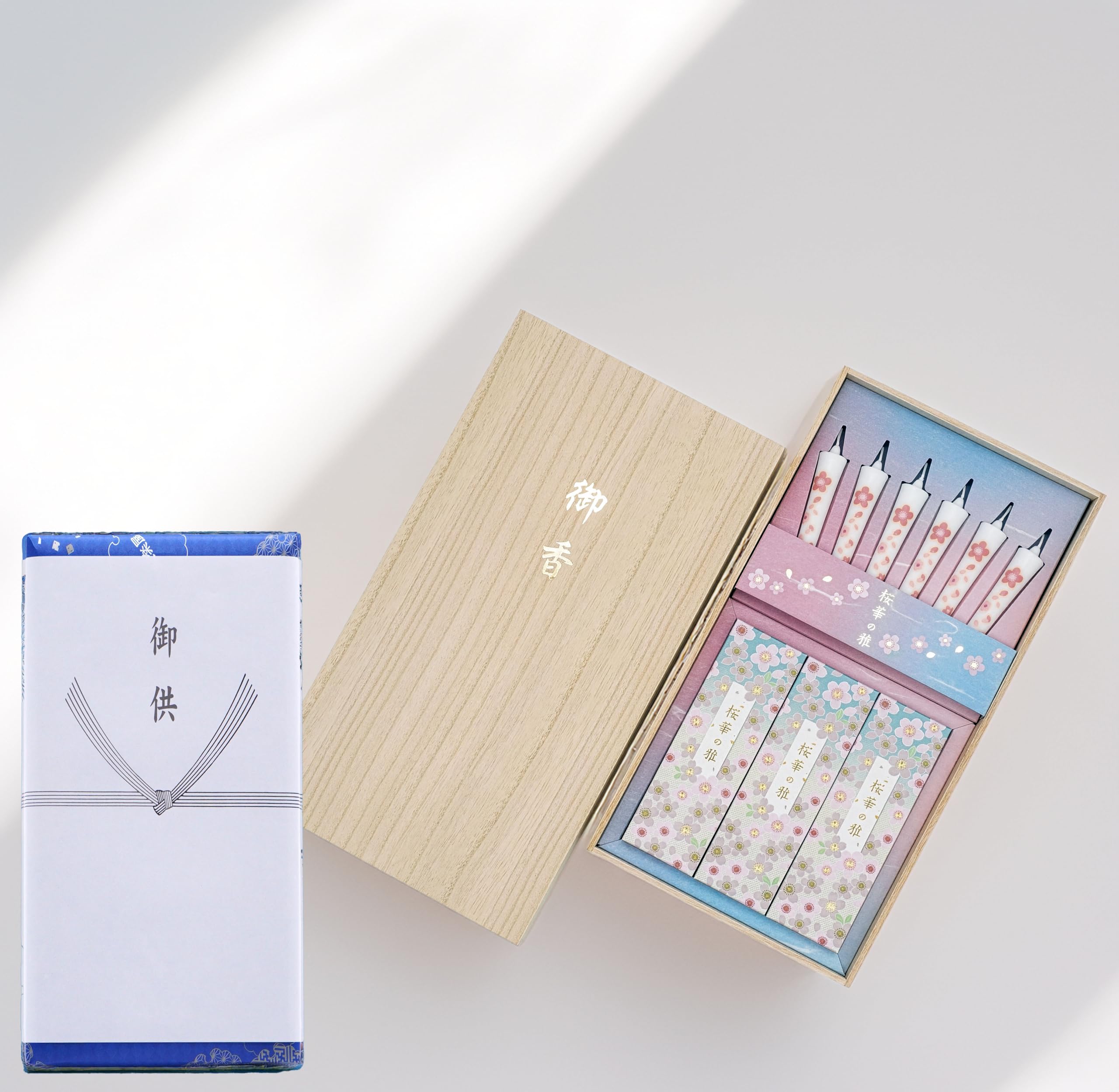 

Koka no Miyabi incense set, low smoke type, incense and picture candle set, luxury paulownia box, with offering, for Obon, mourning, mourning gift,