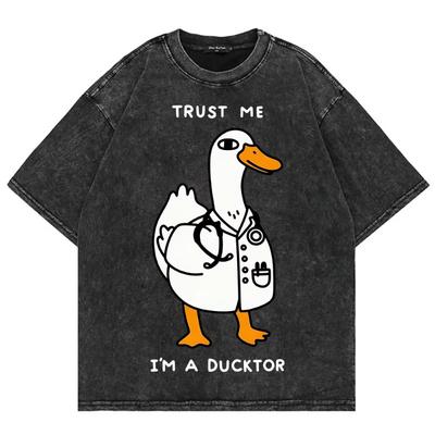 100% Cotton Vintage Washed Trust Me I'm A Ducktor T Shirt Fashion Men/Women Idea Duck Funny Retro Loose Wash Tees Shirts