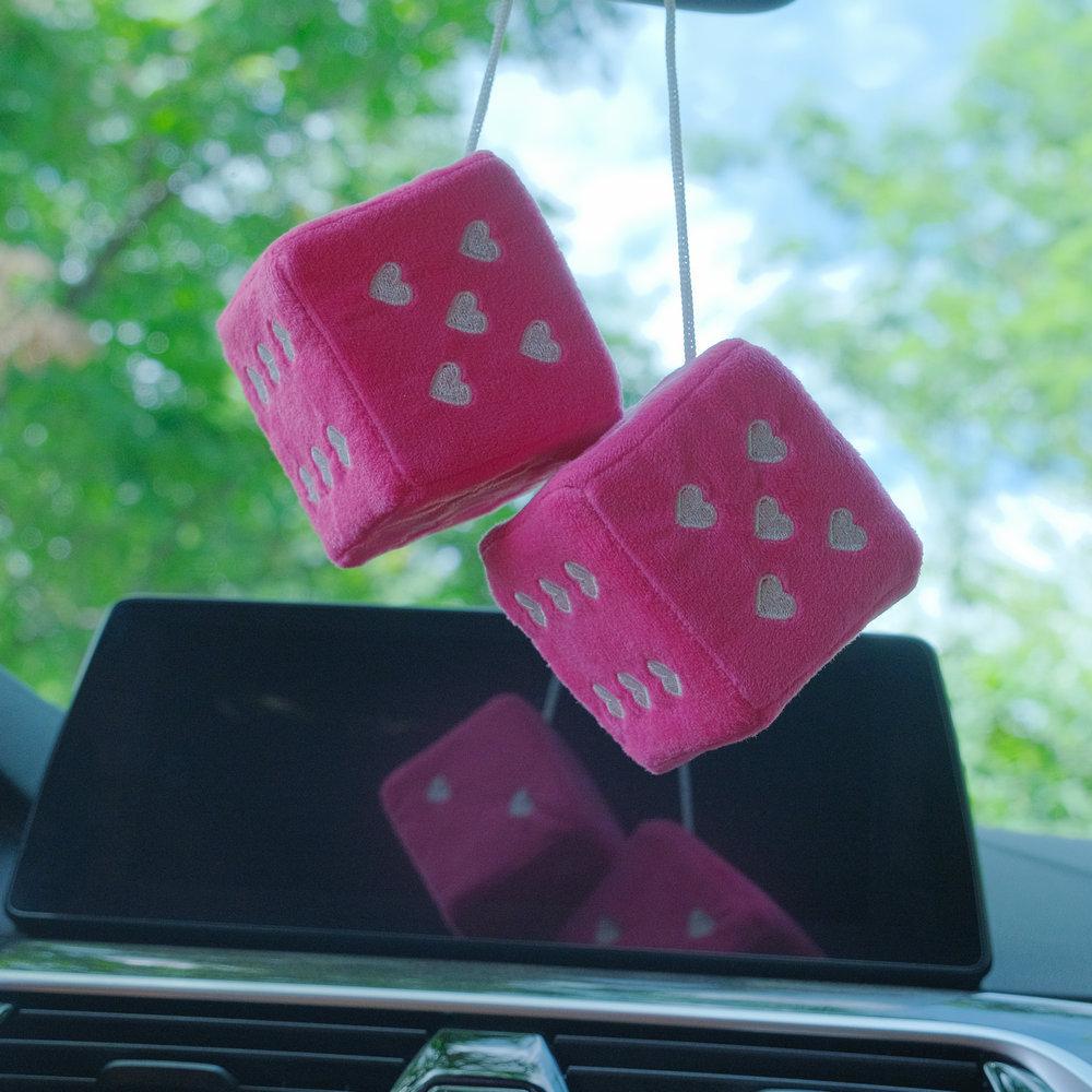 A Pair Of Plush Dice Heart-shaped Decorations For Car Rearview Mirrors, Retro Square Decorative Dice For Car Hanging Accessories