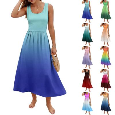 Ladies' Gradient Printed Summer Casual and Fashionable Sleeveless Long Dress