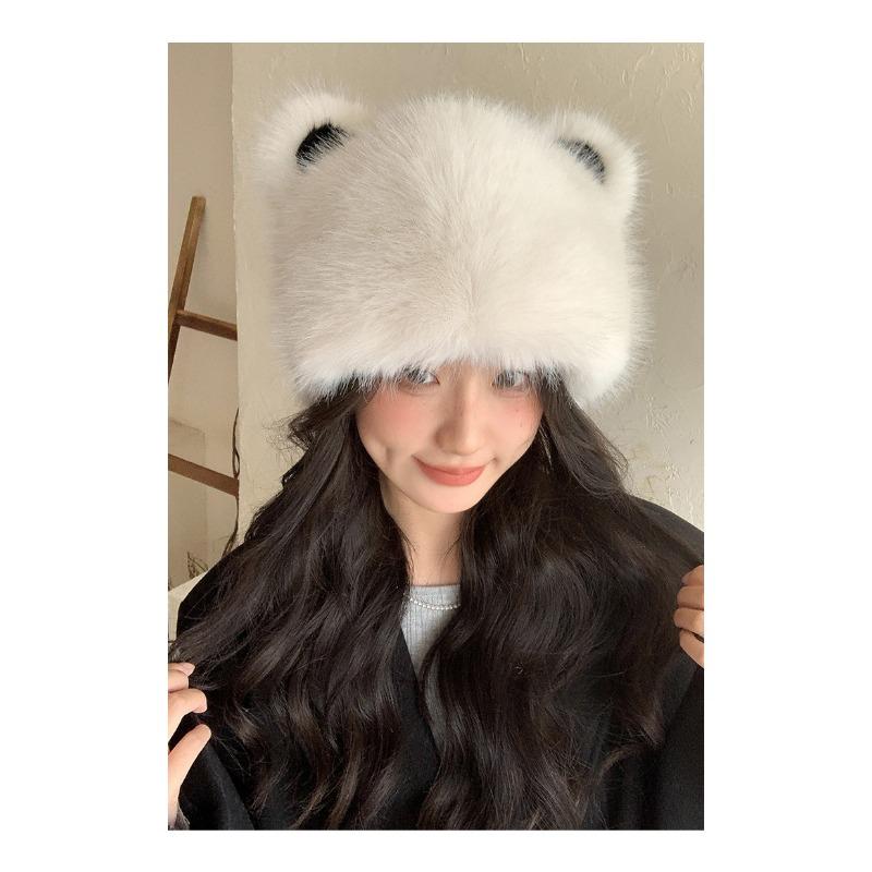 Women S Cute Bear Ear Plush Hat Winter Warm Ear Protection Hat