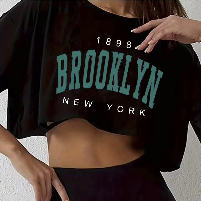 T Shirt Los Angeles Number 91 Brooklyn Graphic Round Neck Sports Crop T-shirt Casual Crop Top Women Cropped S